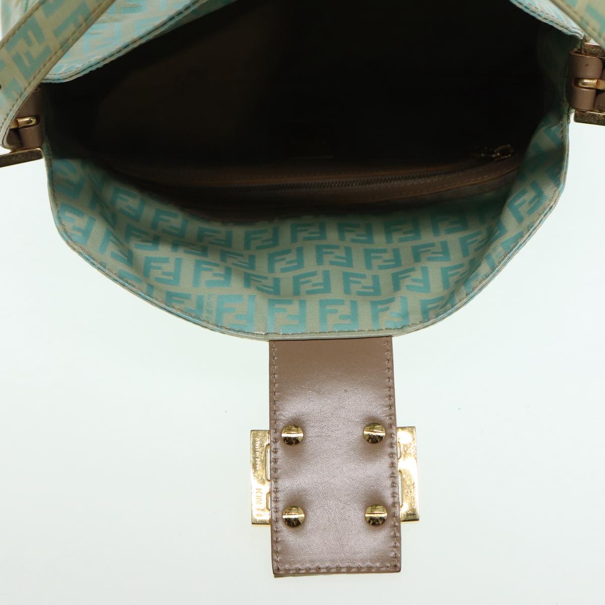 FENDI Zucchino Canvas Mamma Baguette Shoulder Bag Enamel Gold Greenep5220
