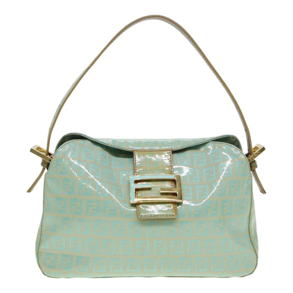 FENDI Zucchino Canvas Mamma Baguette Shoulder Bag Enamel Gold Greenep5220