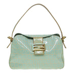FENDI Zucchino Canvas Mamma Baguette Shoulder Bag Enamel Gold Greenep5220