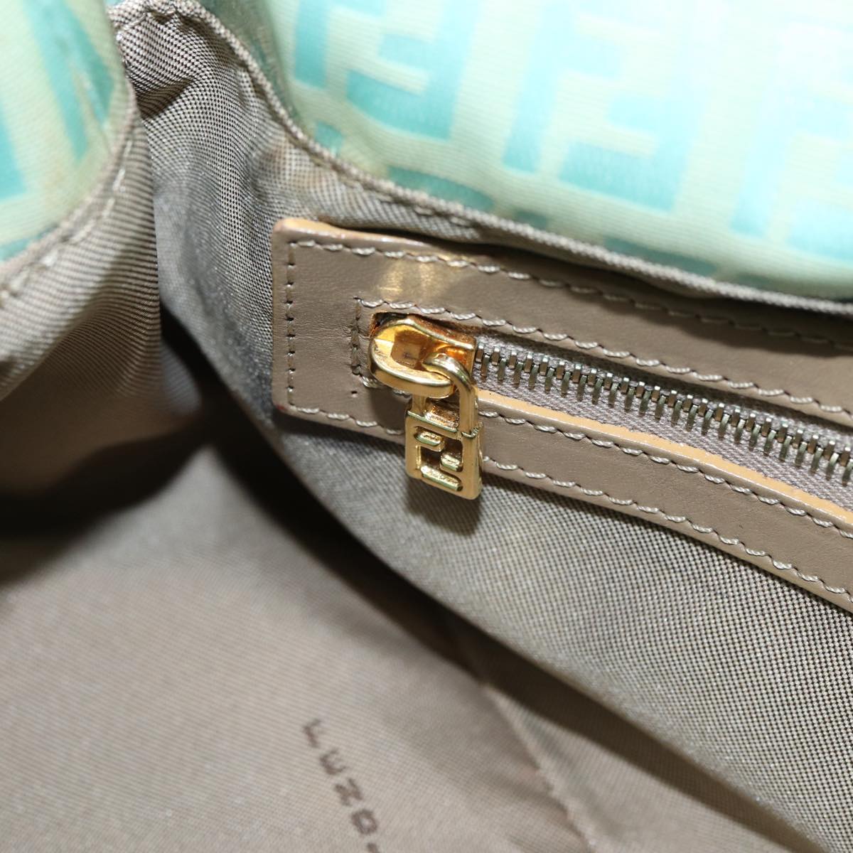 FENDI Zucchino Canvas Mamma Baguette Shoulder Bag Enamel Gold Greenep5220