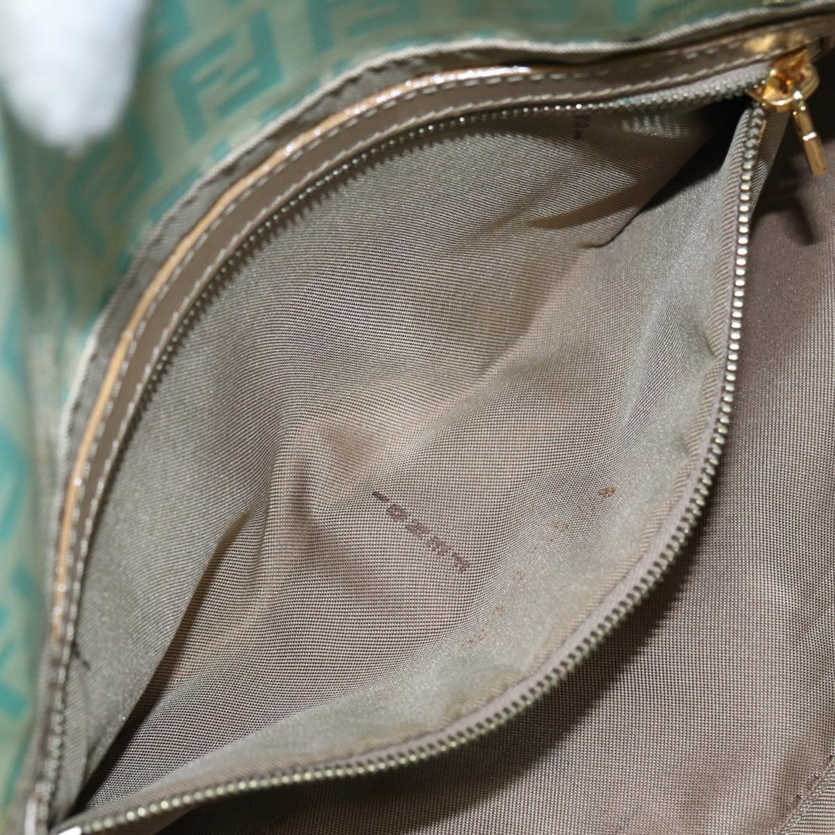 FENDI Zucchino Canvas Mamma Baguette Shoulder Bag Enamel Gold Greenep5220