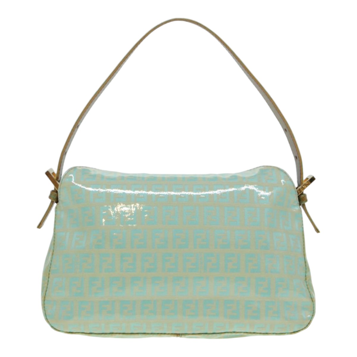 FENDI Zucchino Canvas Mamma Baguette Shoulder Bag Enamel Gold Greenep5220