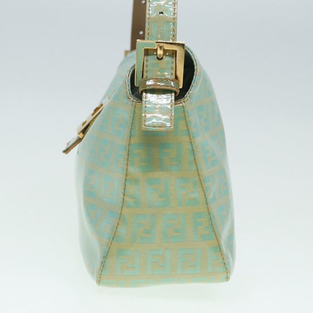 FENDI Zucchino Canvas Mamma Baguette Shoulder Bag Enamel Gold Greenep5220