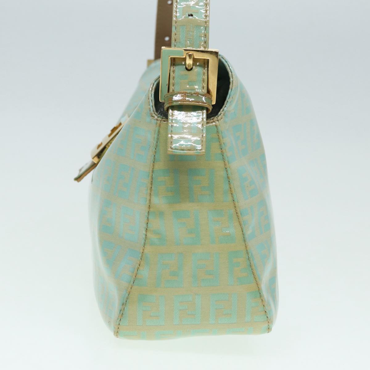 FENDI Zucchino Canvas Mamma Baguette Shoulder Bag Enamel Gold Greenep5220