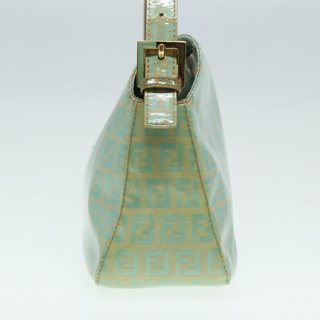 FENDI Zucchino Canvas Mamma Baguette Shoulder Bag Enamel Gold Greenep5220