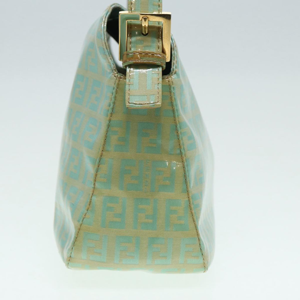 FENDI Zucchino Canvas Mamma Baguette Shoulder Bag Enamel Gold Greenep5220