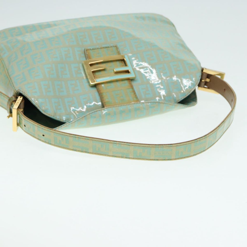 FENDI Zucchino Canvas Mamma Baguette Shoulder Bag Enamel Gold Greenep5220