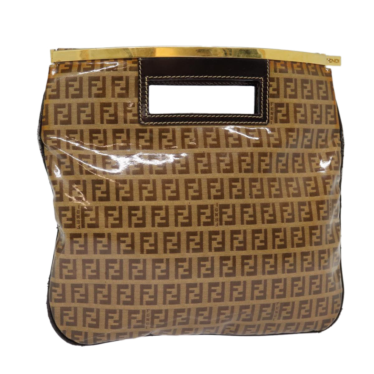 FENDI Zucchino Canvas Hand Bag Brown Goldep5232