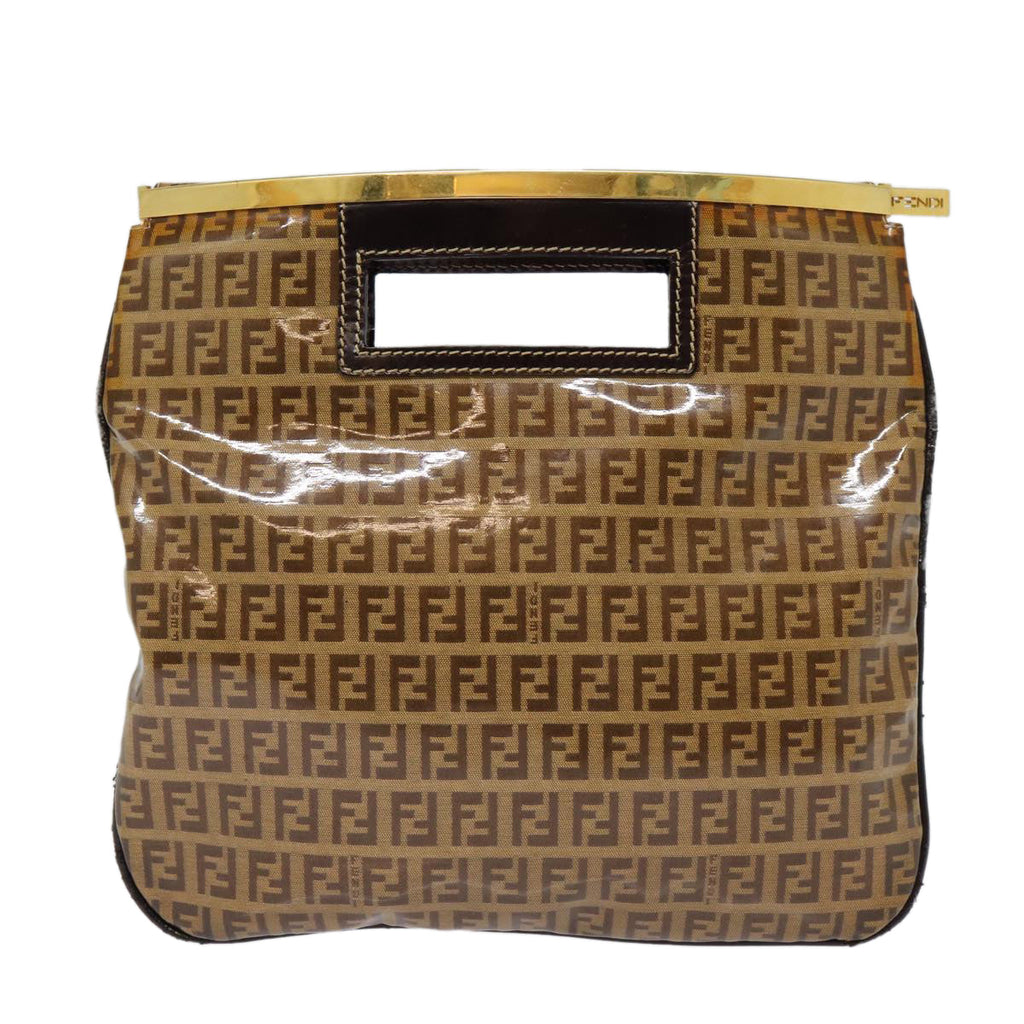 FENDI Zucchino Canvas Hand Bag Brown Goldep5232