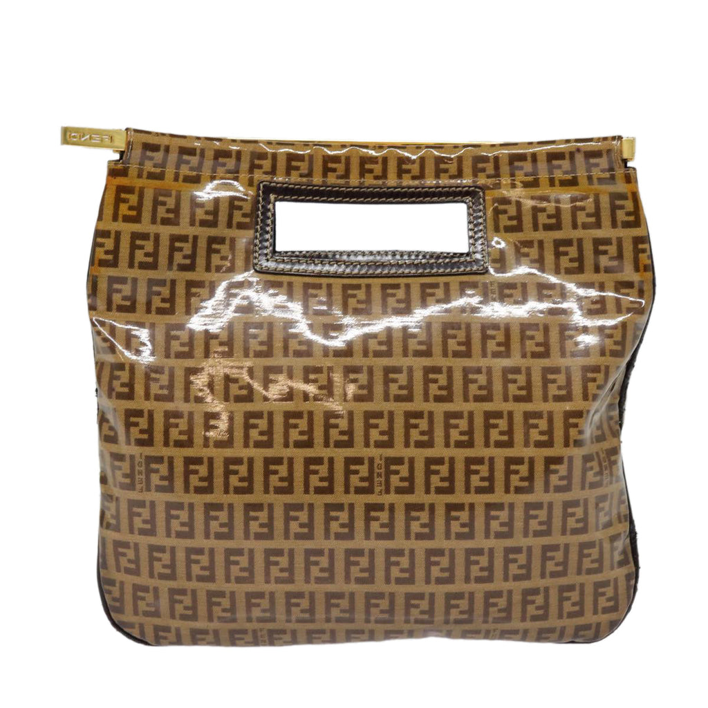 FENDI Zucchino Canvas Hand Bag Brown Goldep5232