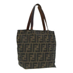 FENDI Zucca Canvas Hand Bag Brown Black Silverep5241