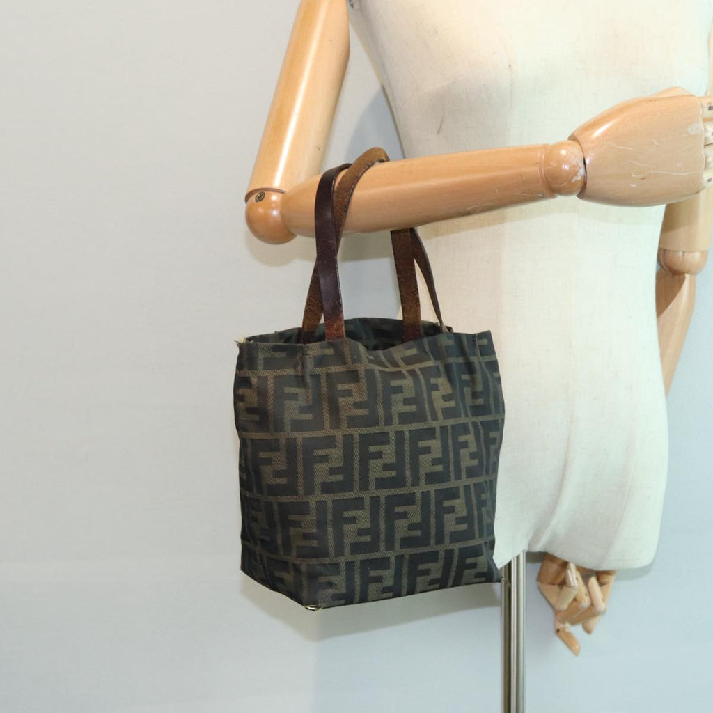 FENDI Zucca Canvas Hand Bag Brown Black Silverep5241
