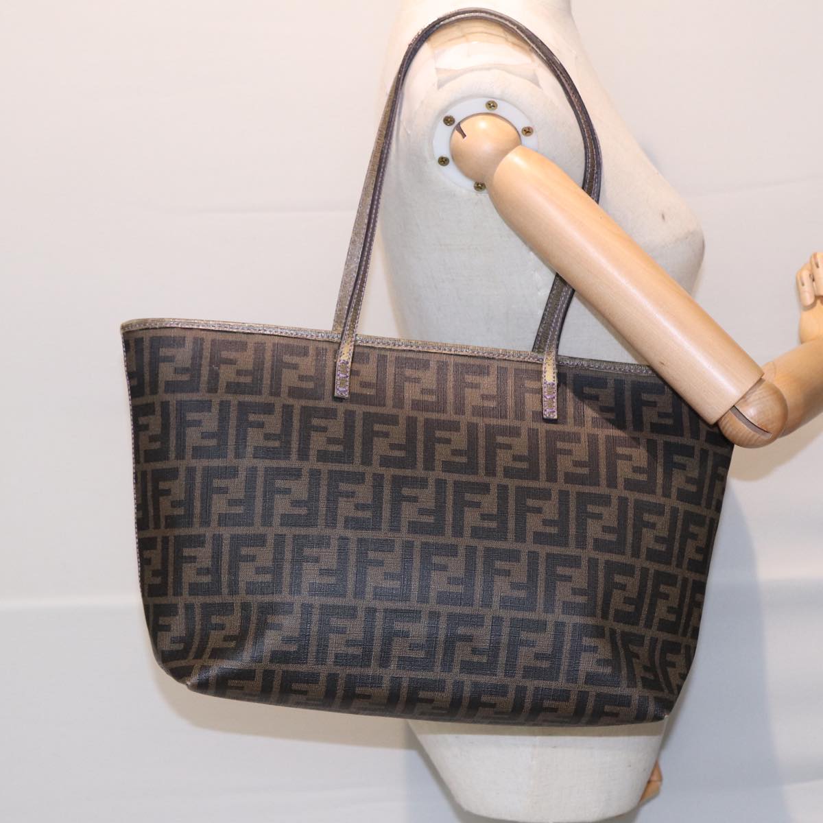 FENDI Zucca Canvas Tote Bag Brown Black goldep5268