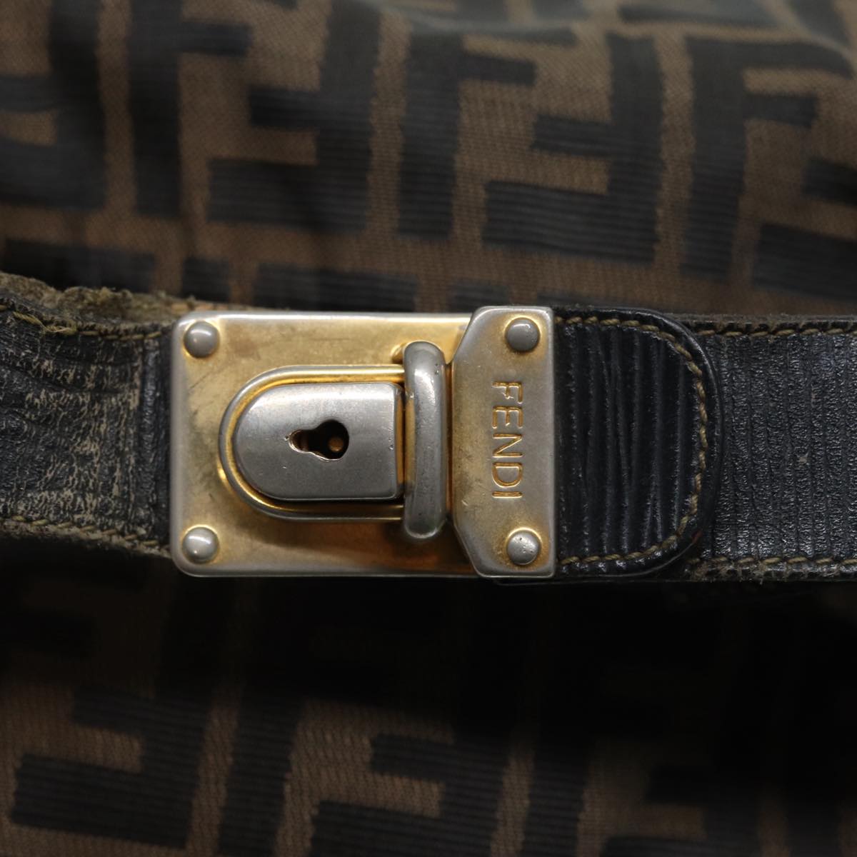 FENDI Zucca Canvas Vanity Bag Brown Black goldep5316