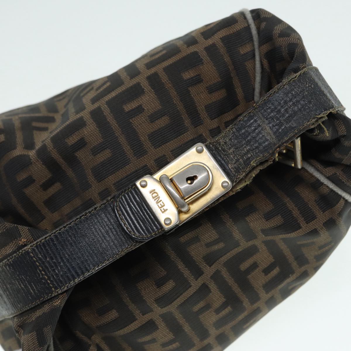FENDI Zucca Canvas Vanity Bag Brown Black goldep5316