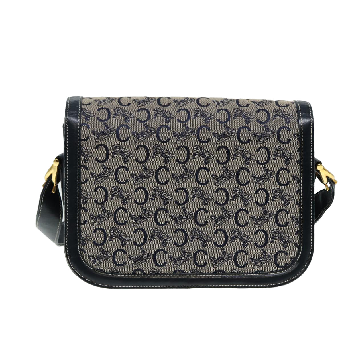 CELINE C Sulky Shoulder Bag Navy Gold Auth ep5332