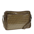FENDI Zucchino Canvas Shoulder Bag Brown Goldep5363