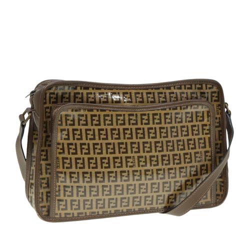 FENDI Zucchino Canvas Shoulder Bag Brown Goldep5363