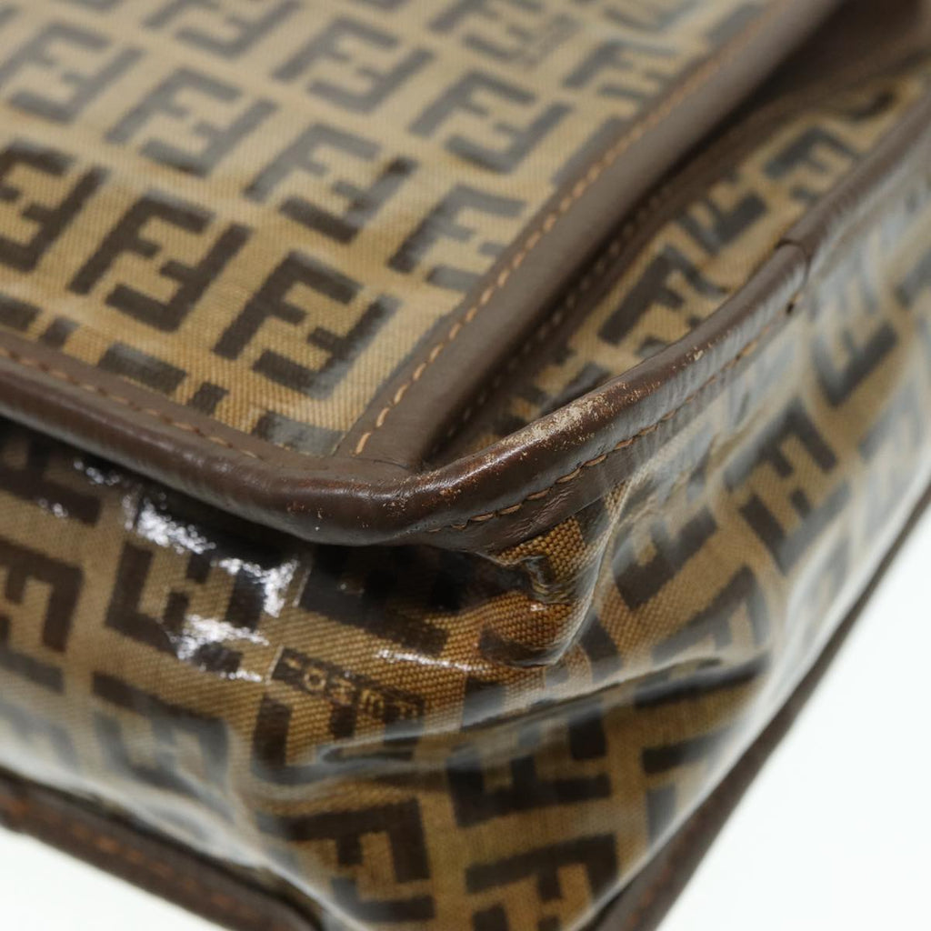FENDI Zucchino Canvas Shoulder Bag Brown Goldep5363