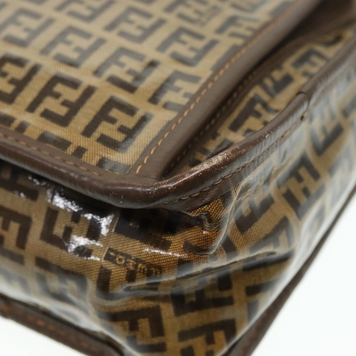 FENDI Zucchino Canvas Shoulder Bag Brown Goldep5363