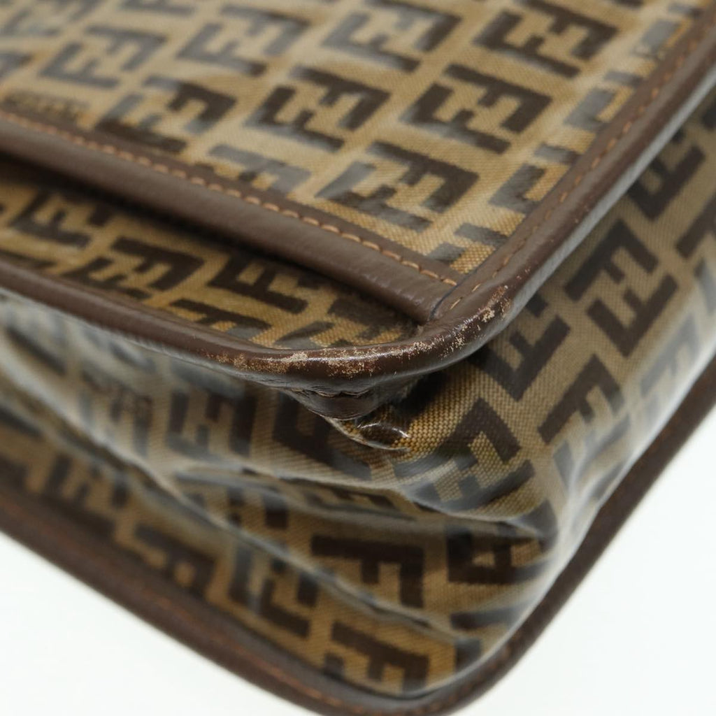 FENDI Zucchino Canvas Shoulder Bag Brown Goldep5363