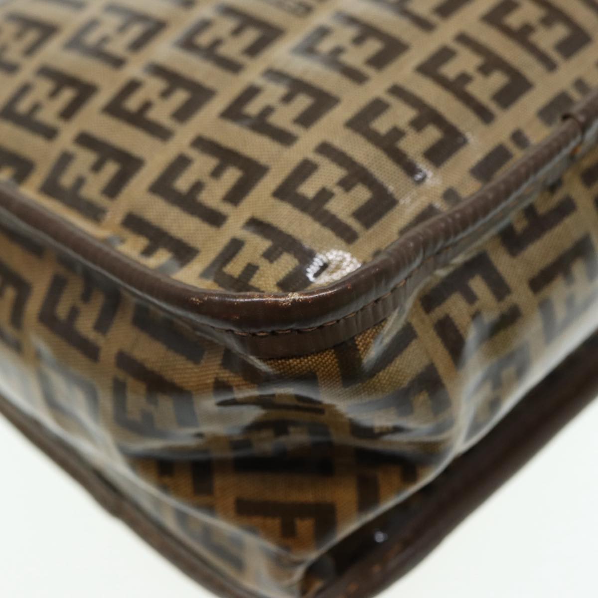 FENDI Zucchino Canvas Shoulder Bag Brown Goldep5363