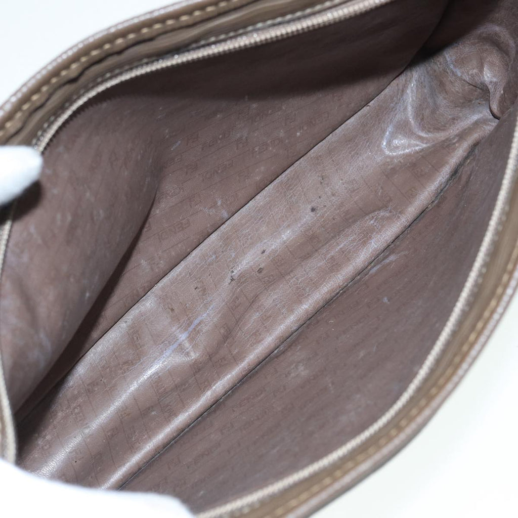 FENDI Zucchino Canvas Shoulder Bag Brown Goldep5363