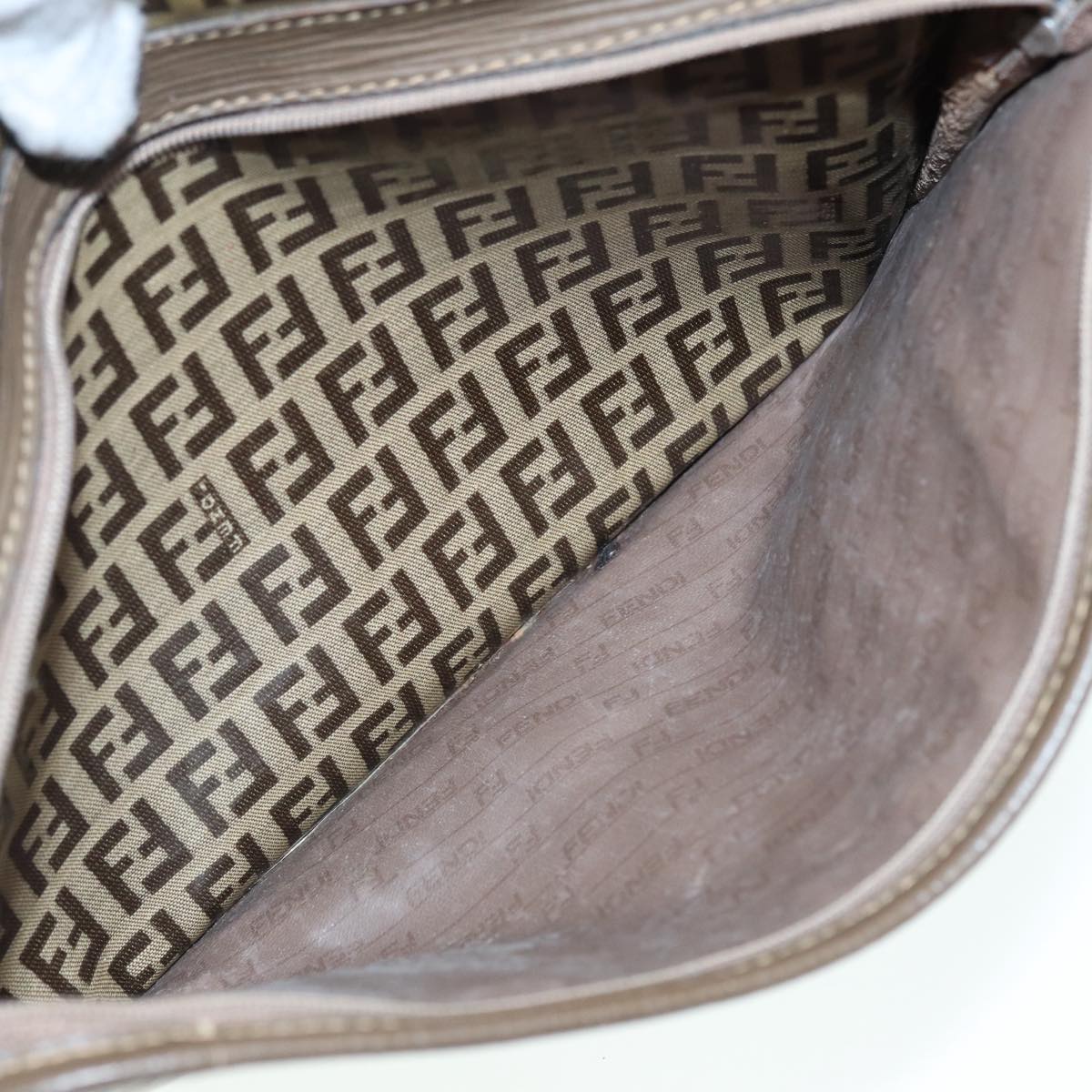 FENDI Zucchino Canvas Shoulder Bag Brown Goldep5363