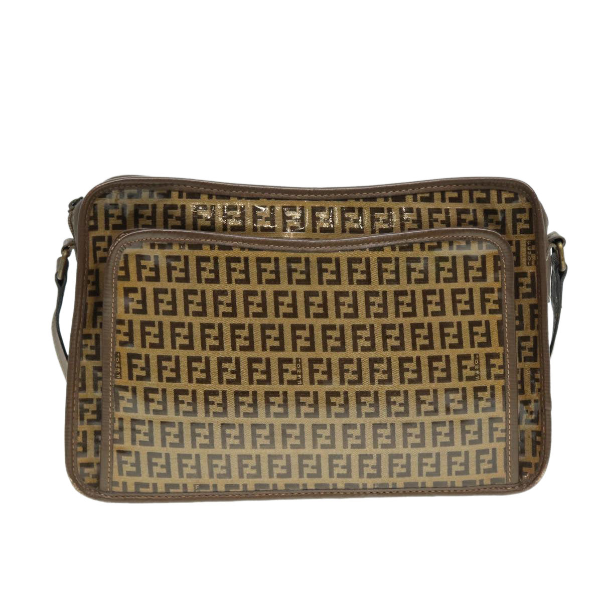 FENDI Zucchino Canvas Shoulder Bag Brown Goldep5363
