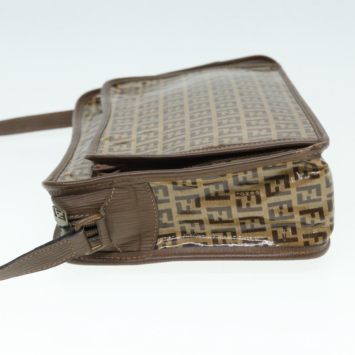FENDI Zucchino Canvas Shoulder Bag Brown Goldep5363
