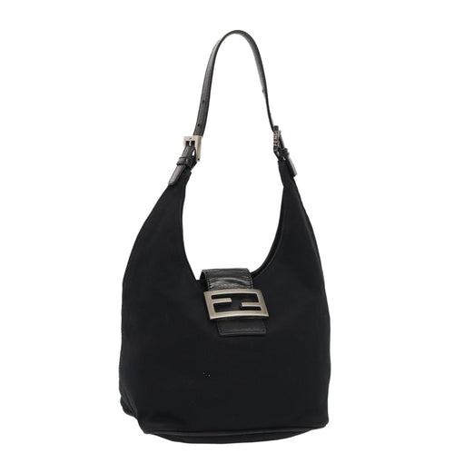 FENDI Mamma Baguette Shoulder Bag Nylon Black Silverep5381