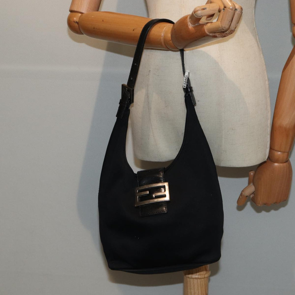 FENDI Mamma Baguette Shoulder Bag Nylon Black Silverep5381