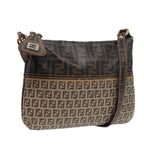 FENDI Zucca Canvas Shoulder Bag Brown Black goldep5455