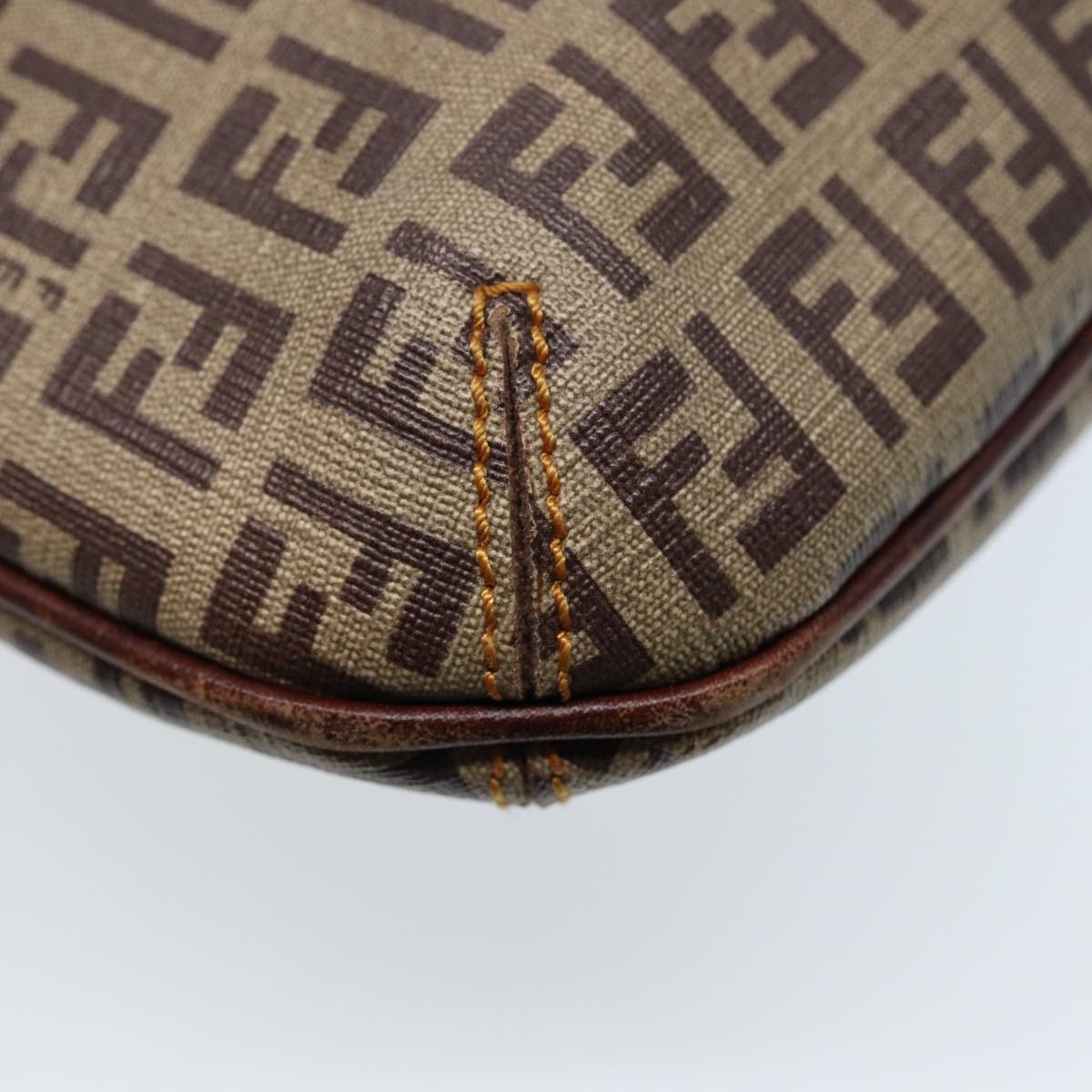 FENDI Zucca Canvas Shoulder Bag Brown Black goldep5455