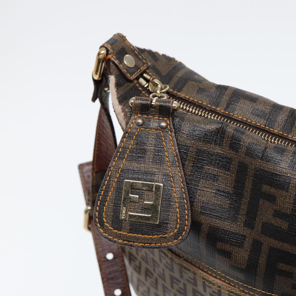 FENDI Zucca Canvas Shoulder Bag Brown Black goldep5455