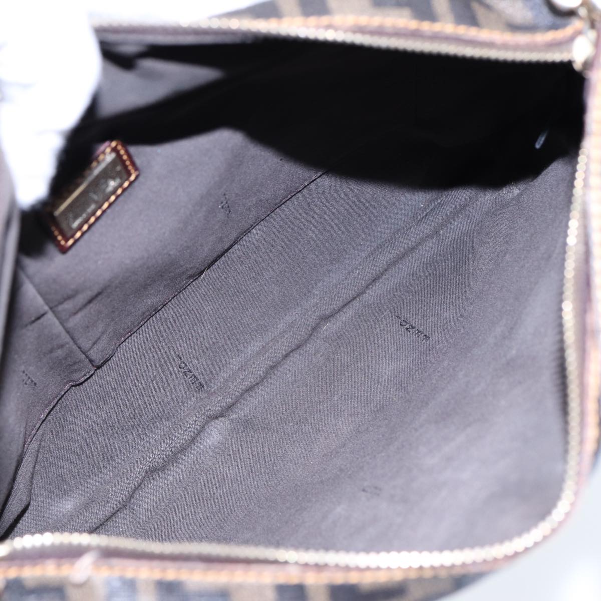 FENDI Zucca Canvas Shoulder Bag Brown Black goldep5455