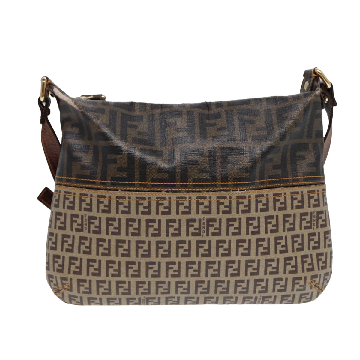 FENDI Zucca Canvas Shoulder Bag Brown Black goldep5455