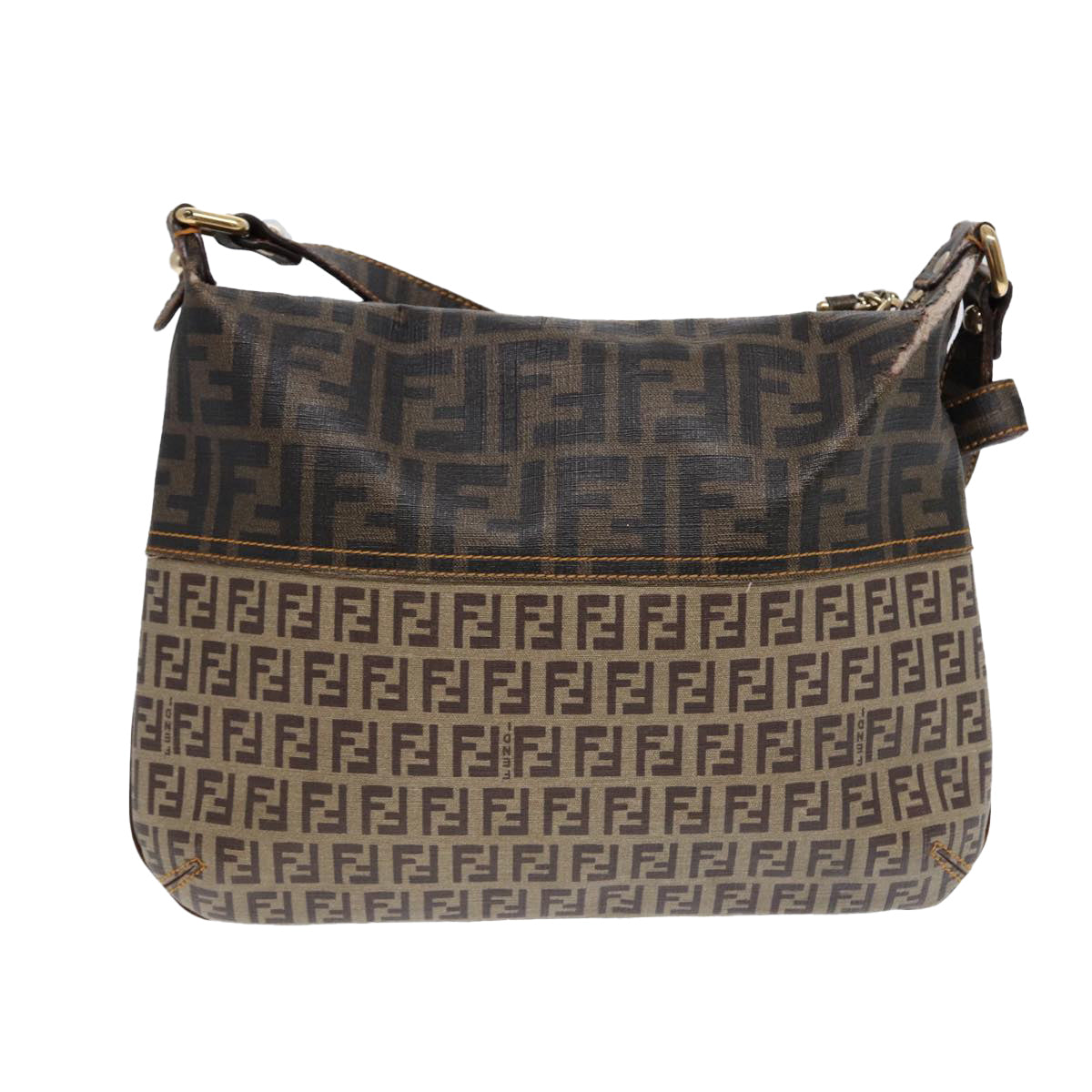 FENDI Zucca Canvas Shoulder Bag Brown Black goldep5455