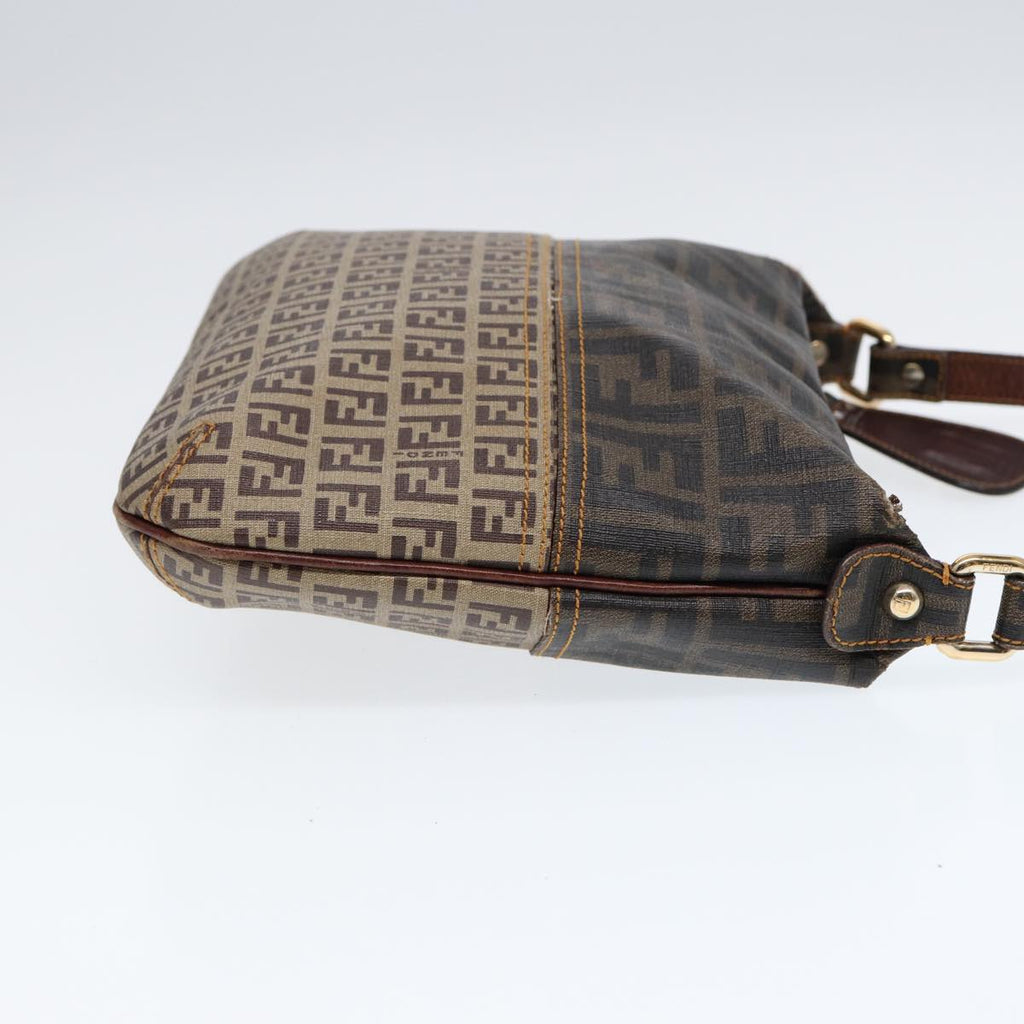 FENDI Zucca Canvas Shoulder Bag Brown Black goldep5455