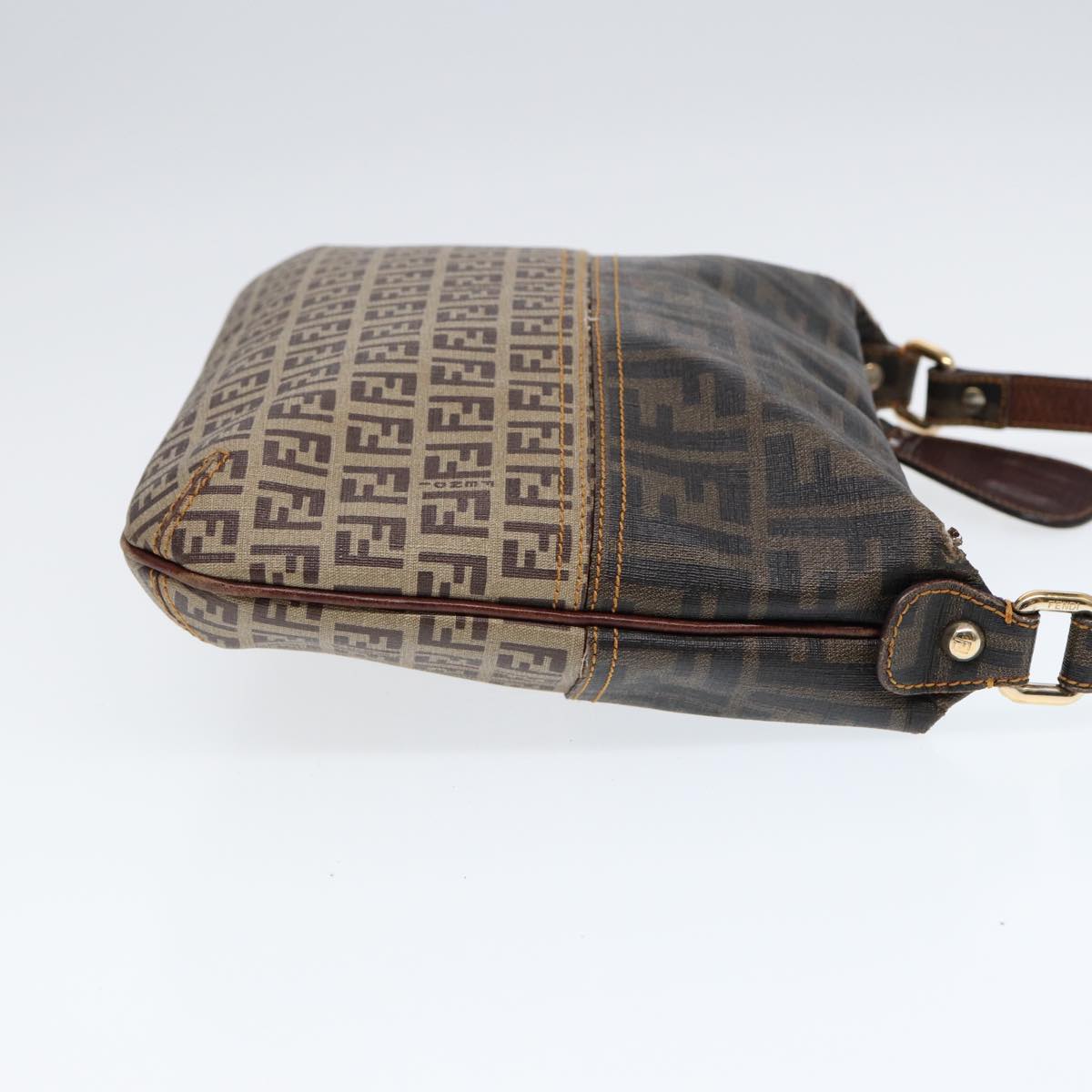 FENDI Zucca Canvas Shoulder Bag Brown Black goldep5455
