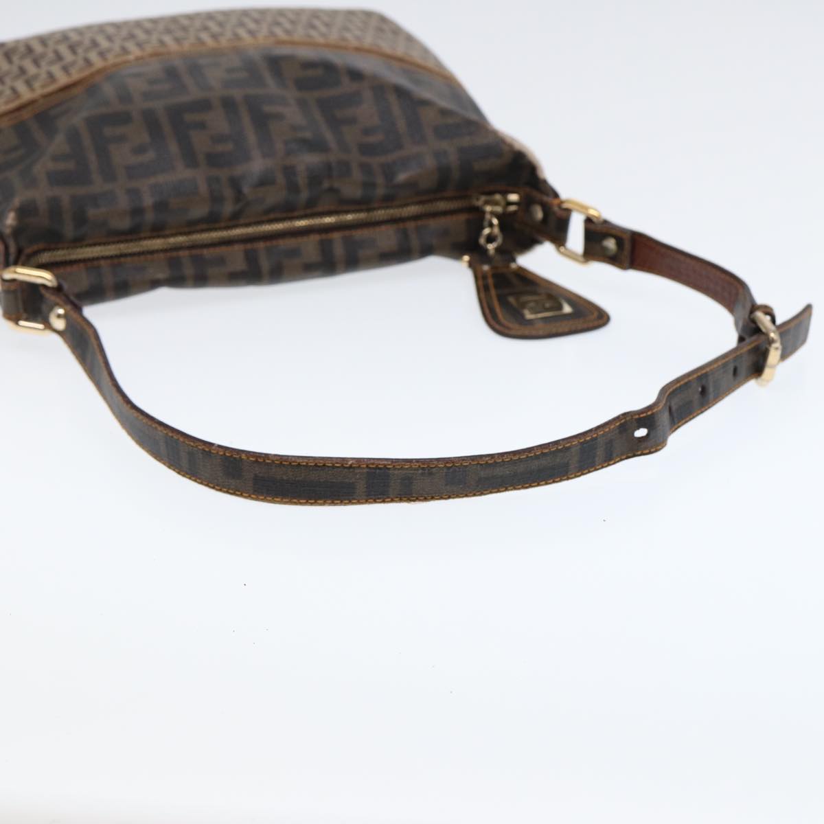 FENDI Zucca Canvas Shoulder Bag Brown Black goldep5455