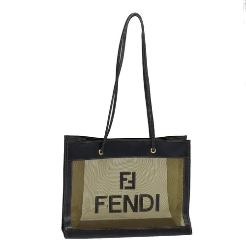 FENDI Tote Bag Nylon Leather Black Khaki goldep5485