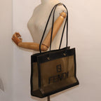 FENDI Tote Bag Nylon Leather Black Khaki goldep5485