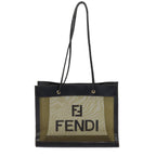 FENDI Tote Bag Nylon Leather Black Khaki goldep5485