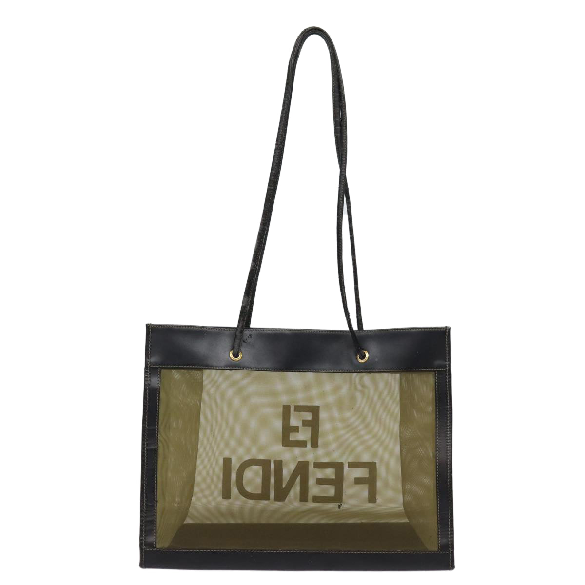 FENDI Tote Bag Nylon Leather Black Khaki goldep5485