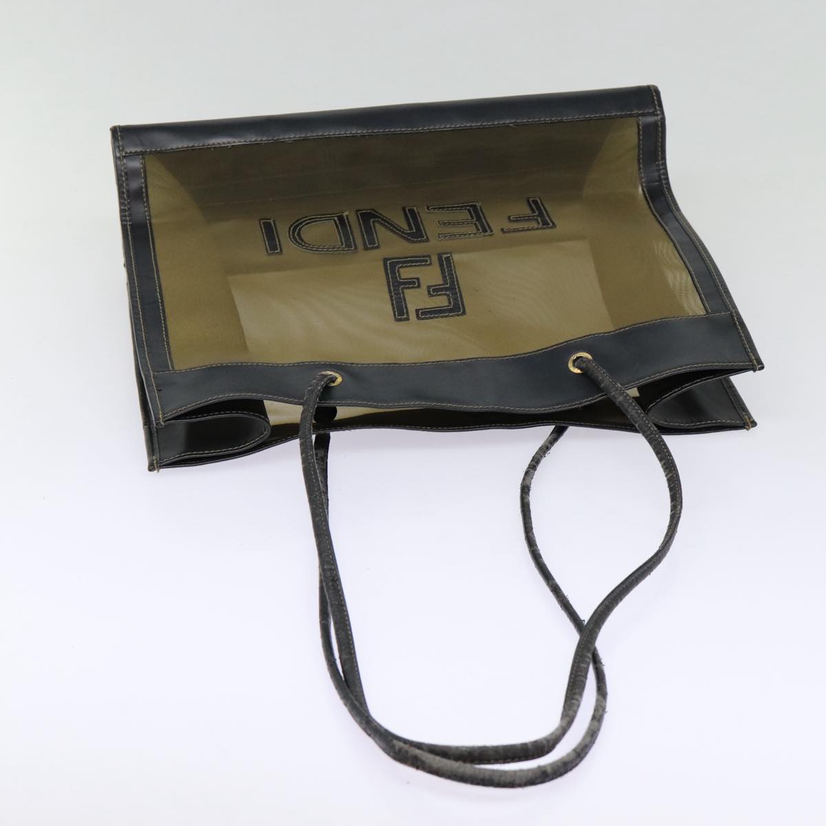 FENDI Tote Bag Nylon Leather Black Khaki goldep5485