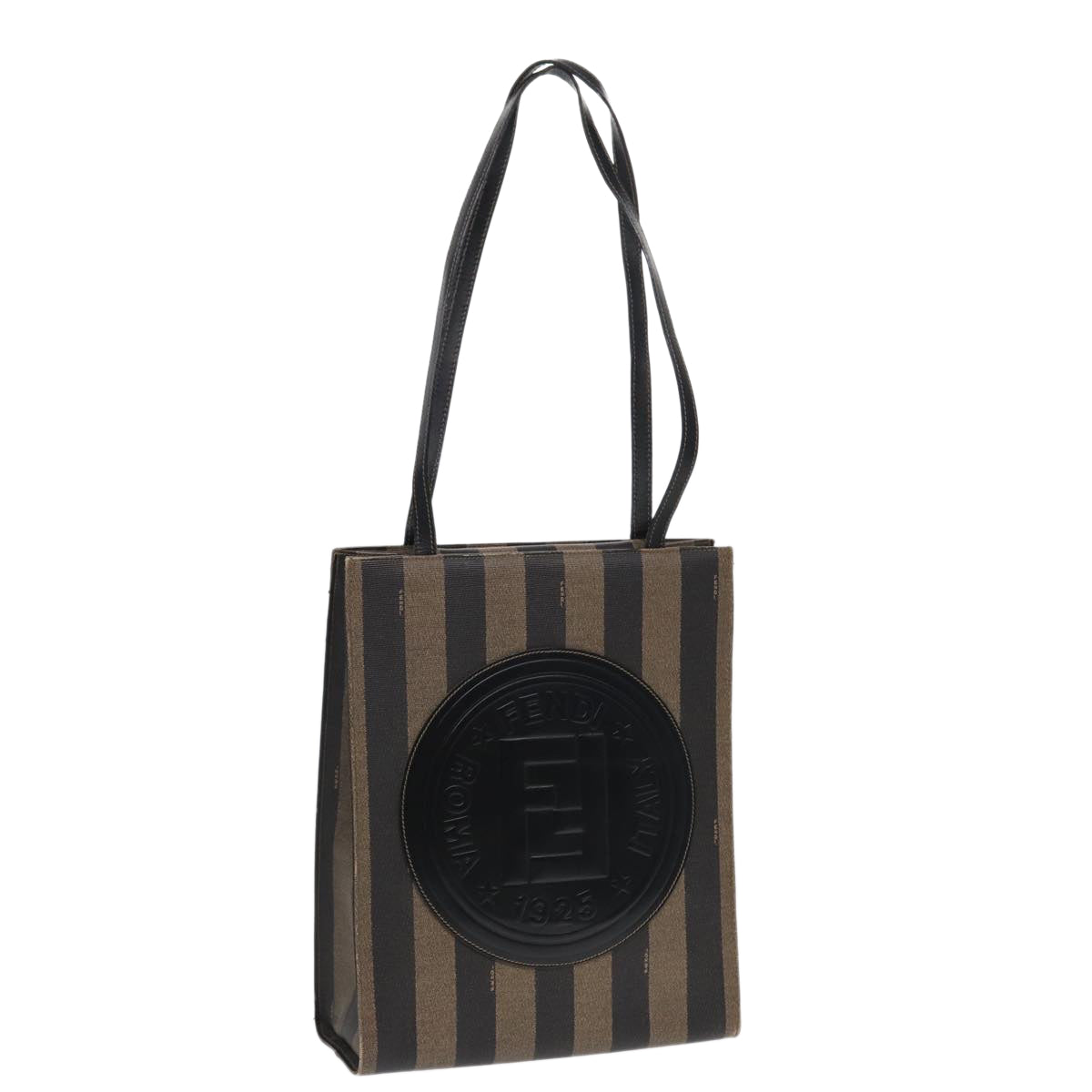 FENDI Pecan Canvas Tote Bag Brown Black goldep5527