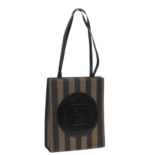 FENDI Pecan Canvas Tote Bag Brown Black goldep5527
