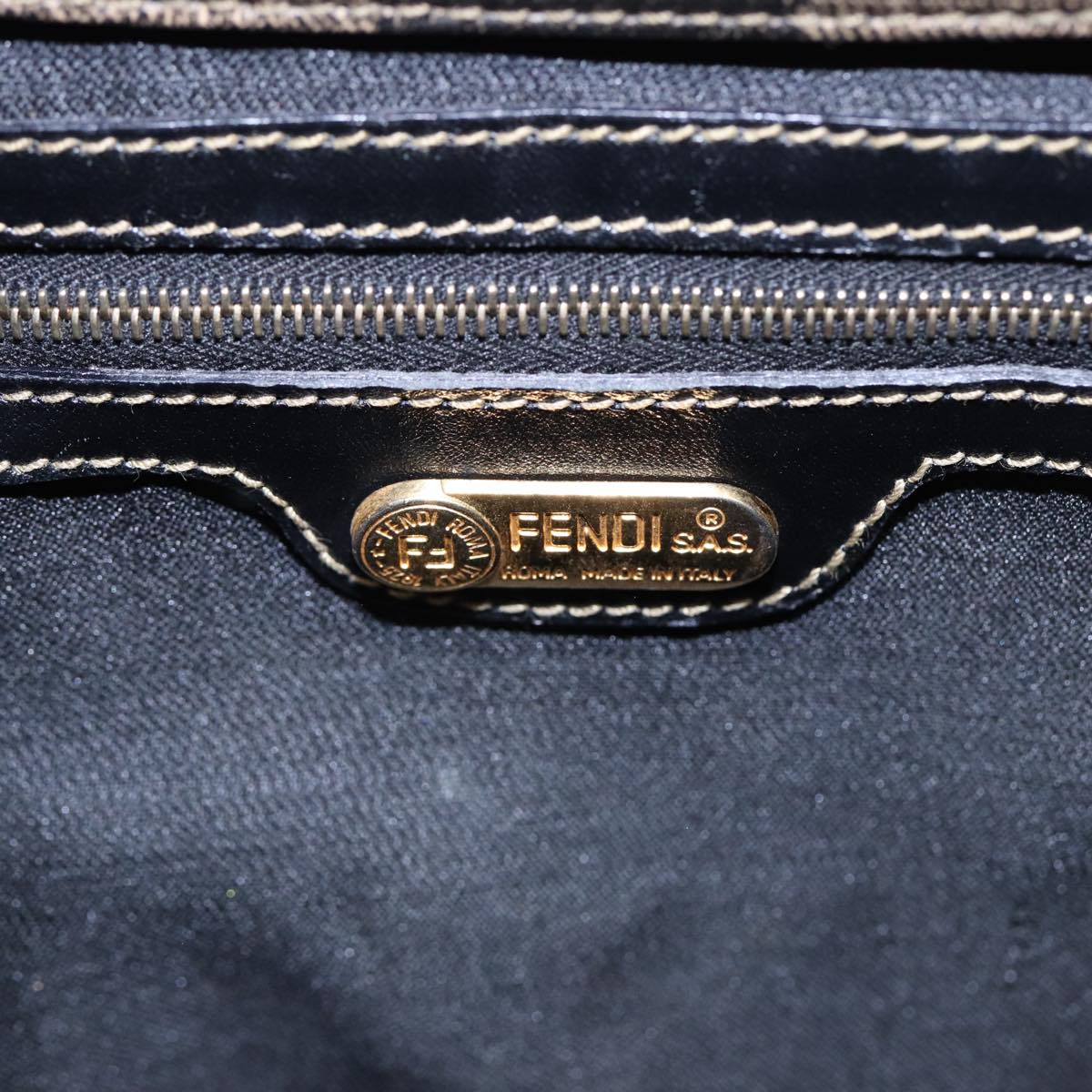 FENDI Pecan Canvas Tote Bag Brown Black goldep5527