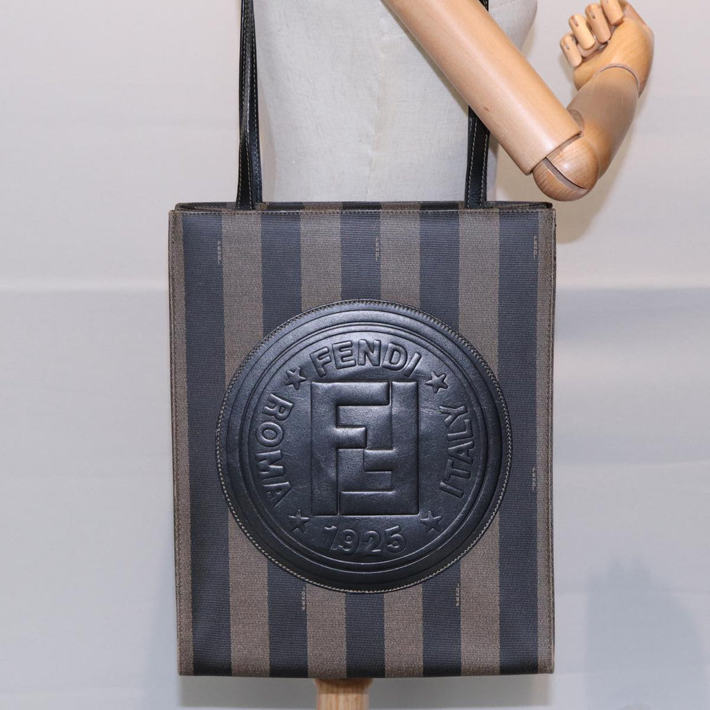 FENDI Pecan Canvas Tote Bag Brown Black goldep5527